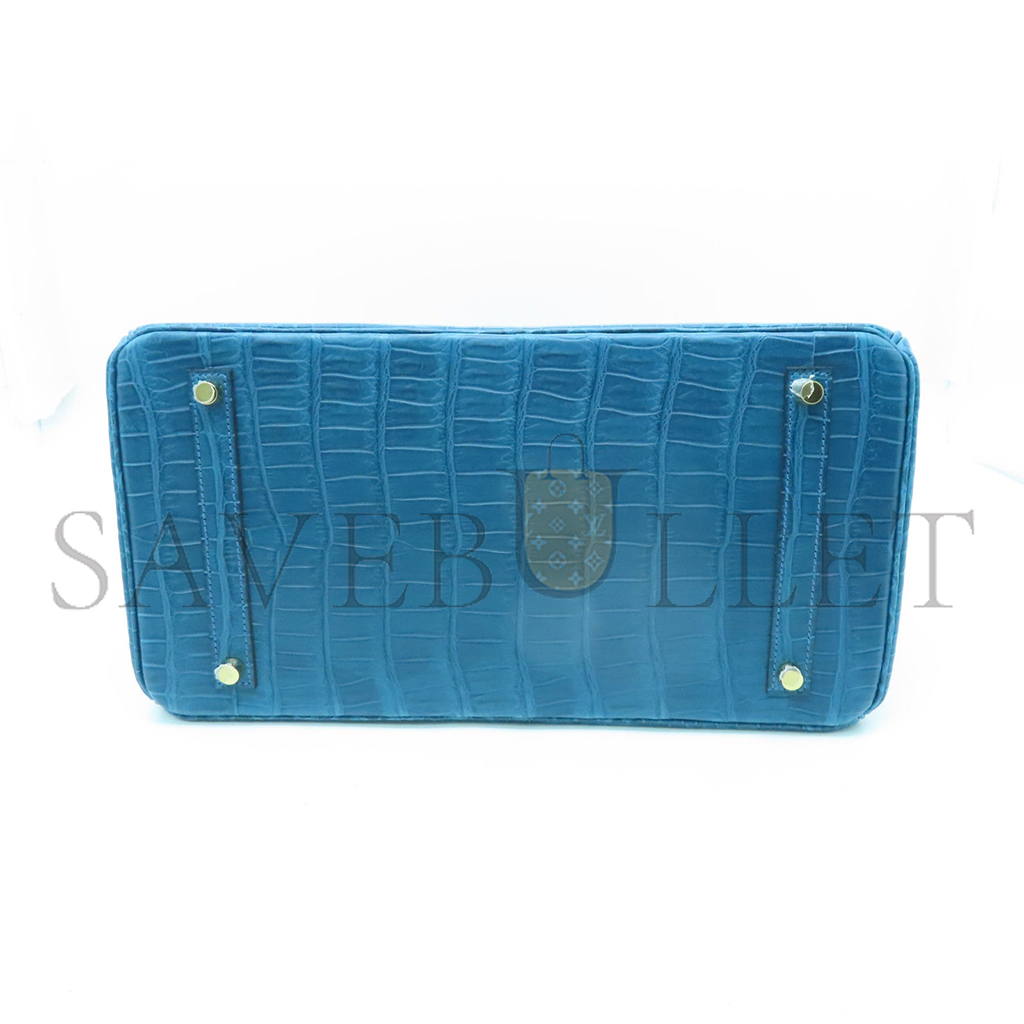 HERMÈS MASTER BIRKIN 25 CROCODILE LEATHER NILE BLUE GOLD BUCKLE H041354CK39 (25*20*13cm)